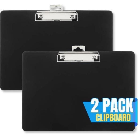1InTheOffice Landscape Clipboard, Black Horizontal Clipboard, 8.8 x 12.4-inch, 2 Pack
