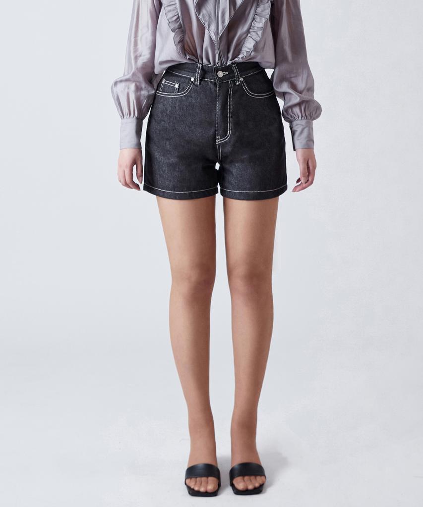 SALON DE SEOUL High-Waisted A-Line Denim Shorts W - Black