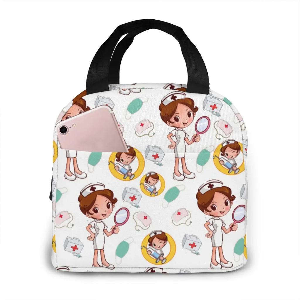 Travel Nurse Bag Insulated Lunch Bags Women Cartoon Nurse Print Food Case Cooler Warm Bento Box for Kids Lunch Box for School