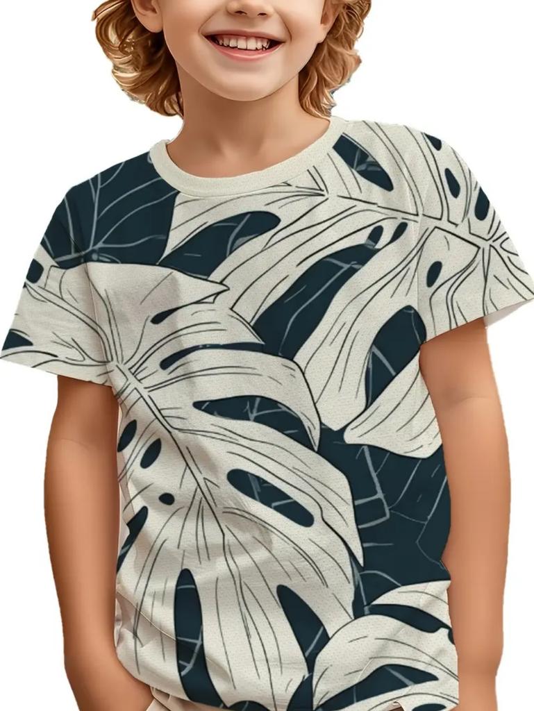 Children's Clothing T-Shirts for Boys Moon Pattern 3D Print Streetwear Short Sleeved Tops Quick-Drying T-Shirts for Children