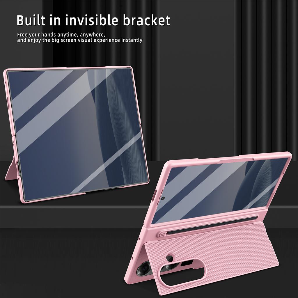 Fold 7 Phone Case with Touch Pen, Hard PC Back Cover Kickstand Phone Cover for Galaxy Z Fold 7/6 with Screen Glass Film