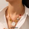 316L Stainless Steel Elegant White Flower Strawberry Shell Pendant Necklace Women Fresh Romantic Neck Chain Jewelry