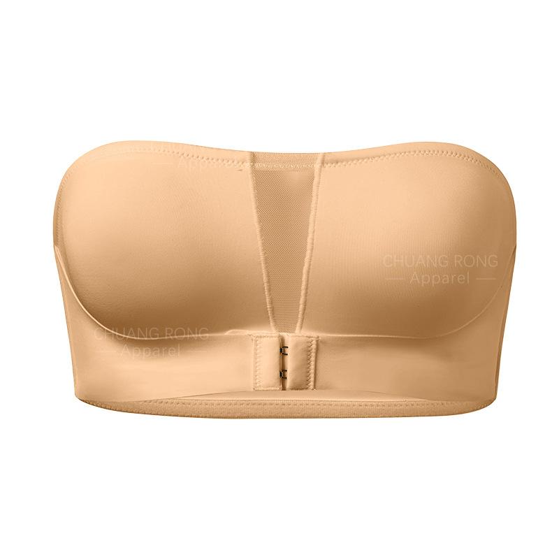 

Front buckle invisible strapless non-slip light underwear small chest shows big beauty back underwear gather to wipe bra women s bra XL хакі