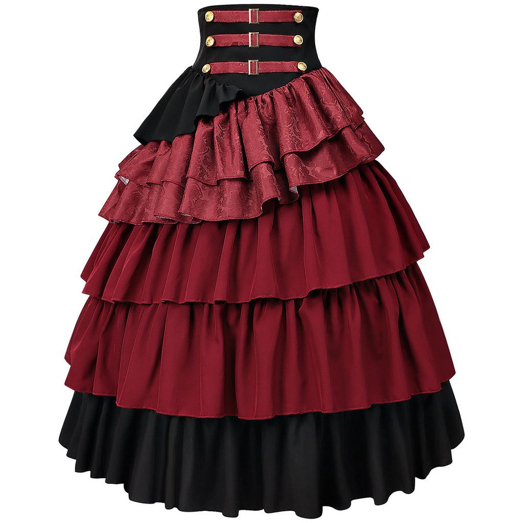 Vintage Steampunk Fashion Skirt With Ruffle Layers For Stage Performance And Cosplay