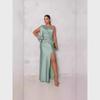 "2024 European & American Women's Off-Shoulder Raglan Sleeve Pleated Slit Long Skirt"