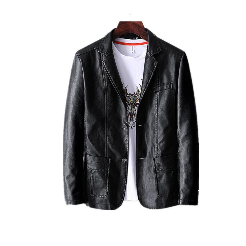 Men's Slim Fit Leather Jacket with Fleece Lining – Korean Style Lapel Suit for Autumn/Winter