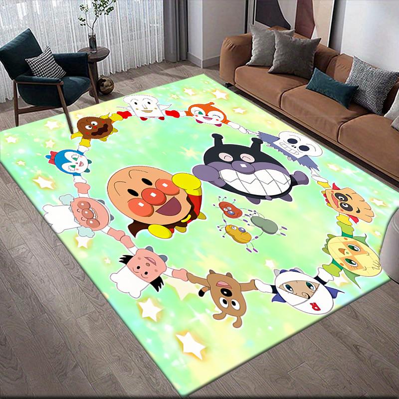 Anpanman Family Square Area Rug, Non-Slip Floor Mat for Bedroom, Perfect Gift for Anpanman Fans