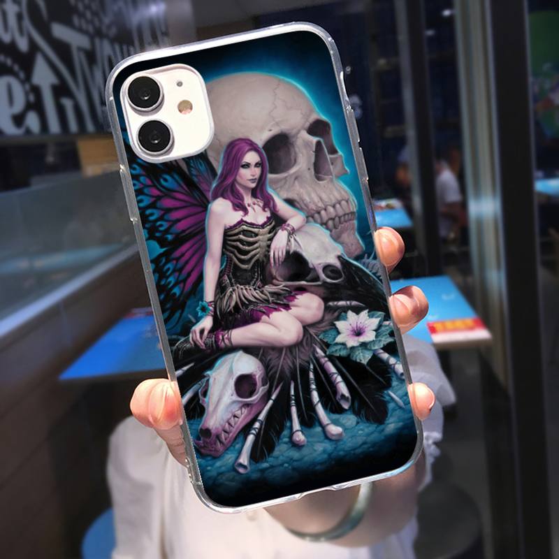 Coque de téléphone RUICHI Fée Crâne Gothique Pour iPhone 11 12 Mini 13 Pro XS Max X 8 7 6s Plus 5 SE XR Coque Transparente