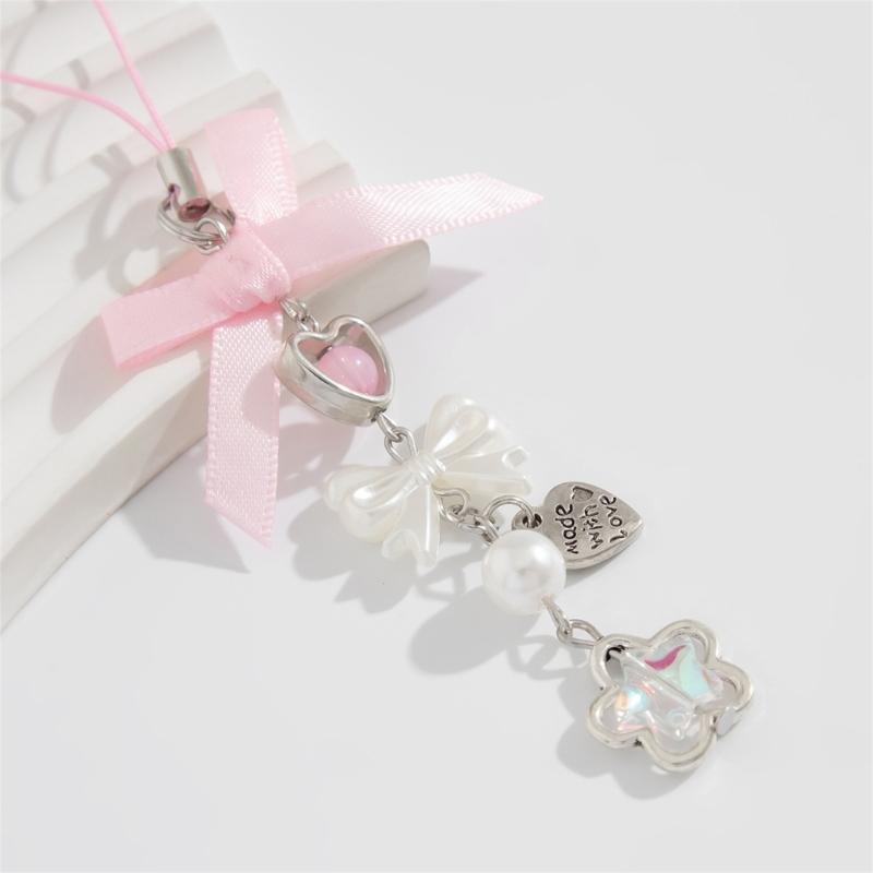 Lovely Strawberry Bowknot Phone Strap Charm Pendant with Star Accents Sturdy Handbag Adornment Craft Supplies for Girls