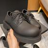 Fashion Black Thick Bottom Lace Up Pumps Women British Style Sewing Designer Shoes Cozy Square Heel 45 Extra Large Size Loafers