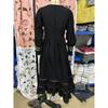 Vintage V-Ausschnitt Damen Langarm Langes Kleid Idyllisch Lässiges Langarmkleid Langes Kleid