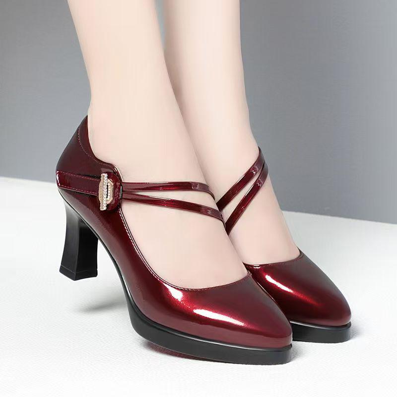 Qipao Women's Chunky Heel Leather Platform Shoes
