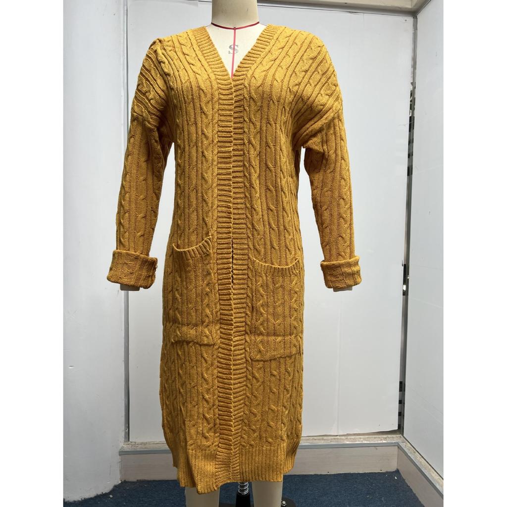 Damen Langarm Doppel-Taschen Twist Cardigan Pullover