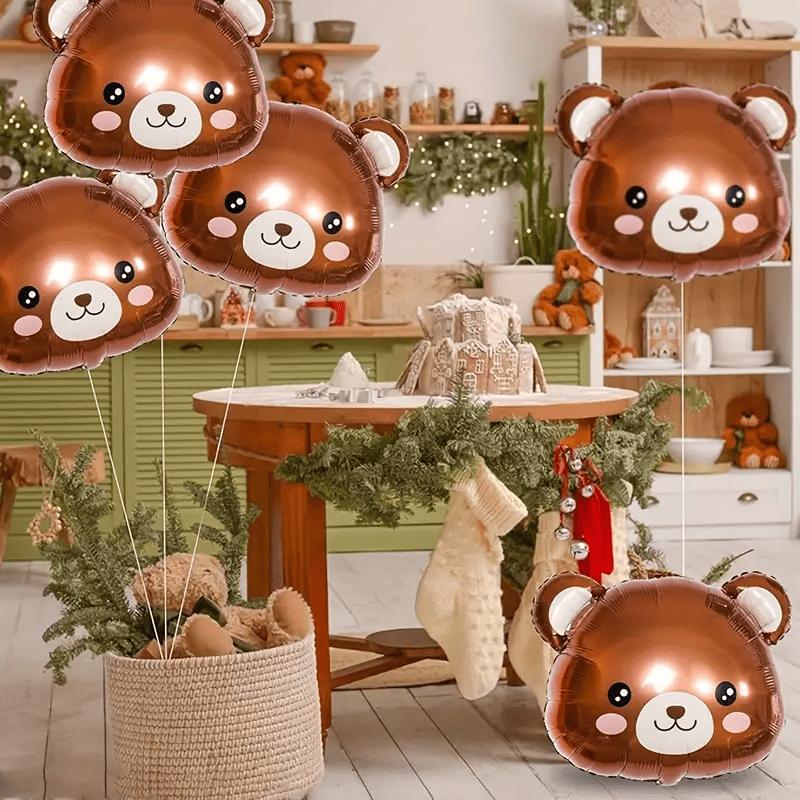 5pcs Cartoon Brown Bear Head Aluminum Foil Balloon Set Cute Animal Theme Party Decoration Birthday Balloons Festival Photo Props