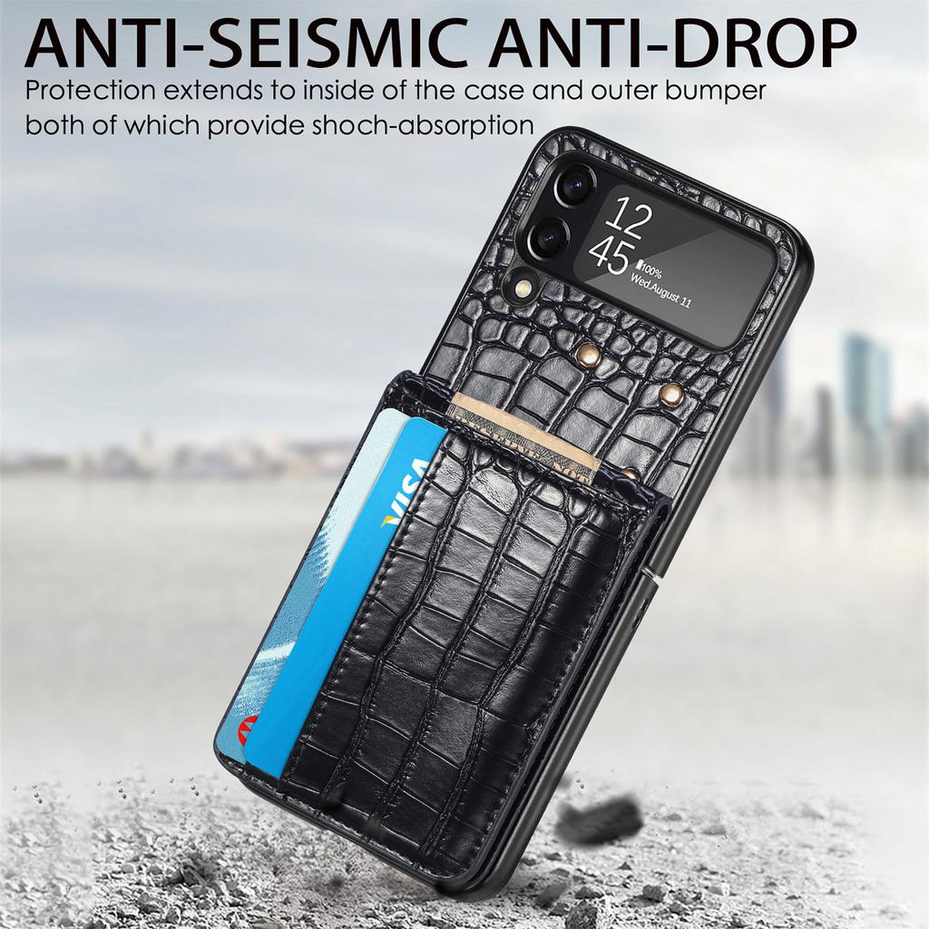 Business Full Protection Crocodile Leather Case For Samsung Galaxy Z Flip4 Flip 4 Zflip4 5g Card Pocket Cell Phone Cover