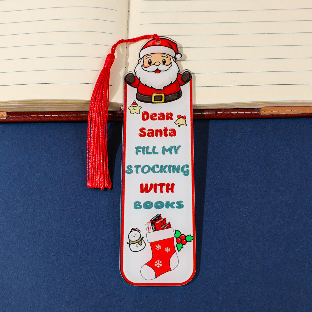 Creative Santa Claus Red Tassel Acrylic Bookmark  Reading Pages Books Annotated Students Stationary Supplies DIY Bookmark