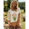 Stile Europa America Stampa Floreale T-shirt da Donna Top Moda Street Donna Manica Lunga Abbigliamento Outdoor Casual Maglietta Felpa
