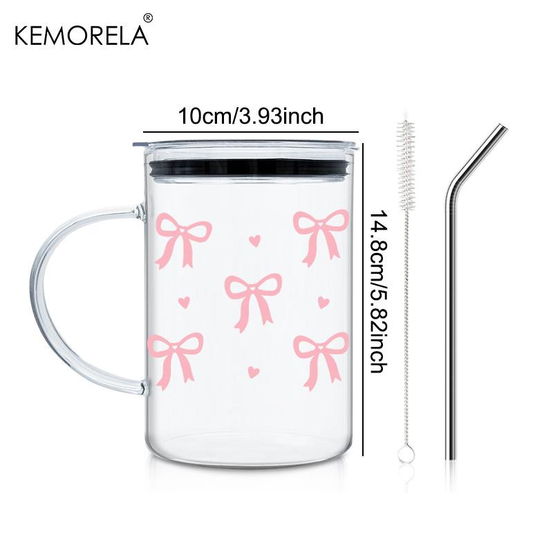 1PCS 1000ML Bow-Knot Glass with Lid and Straw Handle High Borosilicate Glass Glass Water Cup Coffee Cup Summer Winter Drinkware