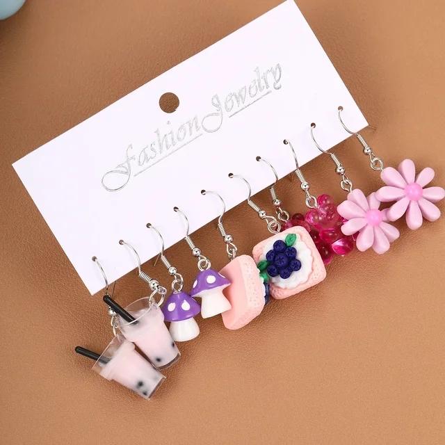 

Комплект из 5 пар новых сережек из фруктовой смолы для еды и напитков, женские серьги со свежим и сладким темпераментом 6