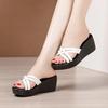 Big Size 32-43 Medium Heels Wedges Slippers Summer Platform Shoes Women 2025 Bright Leather Thick Sole Slides Casual Beach