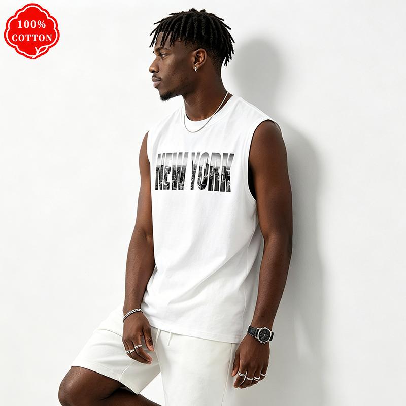 Men's Summer Sleeveless Top Vintage City Skyline Letter Print Casual Oversized Tank Top