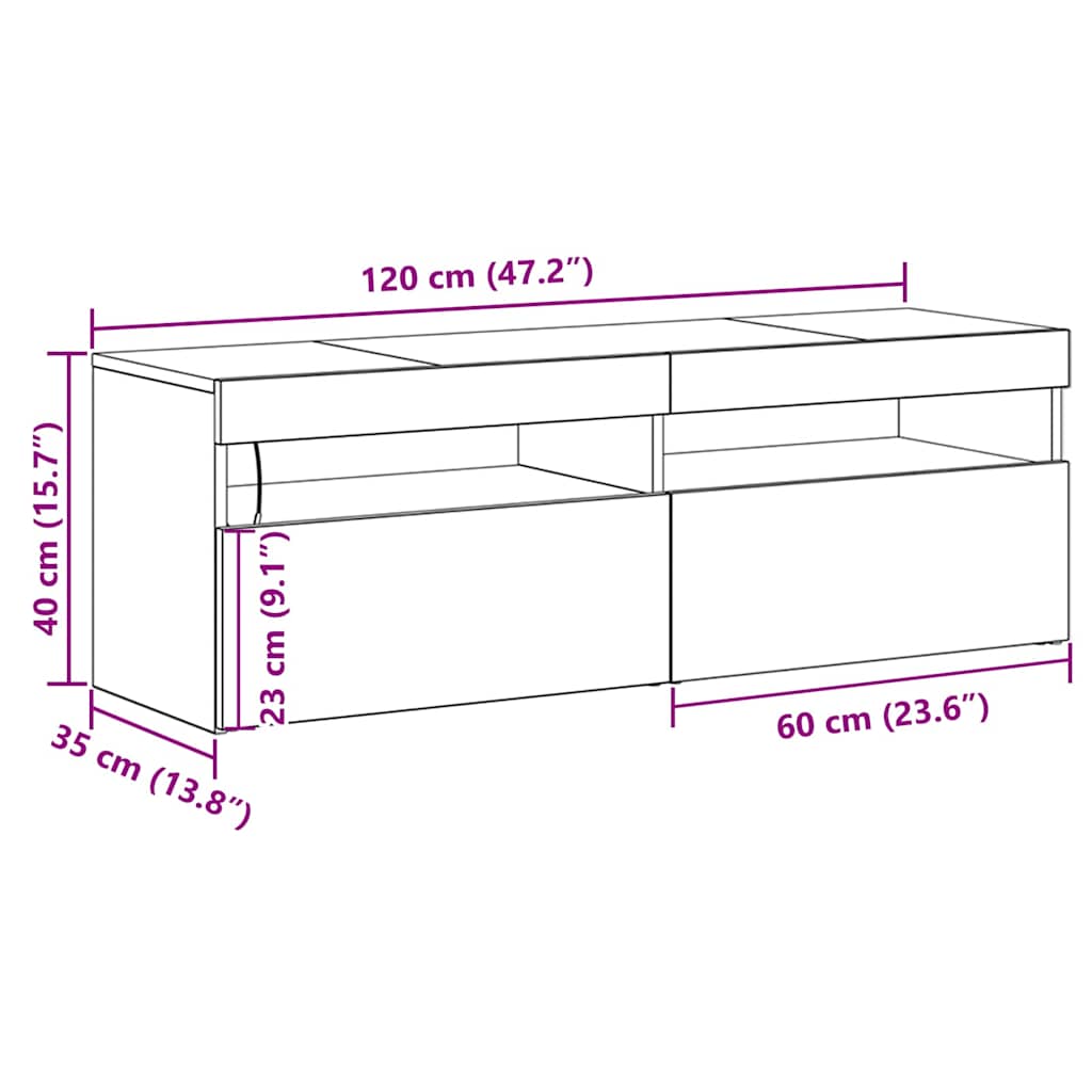 TV Cabinet in Black Oak Look 120 x 35 x 40 cm Engineered Wood