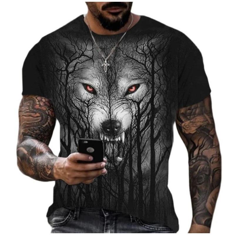 Fashionable 3D Printed Short Sleeved Trendy Personalized Animal Wolf Graphic Men's T-shirts