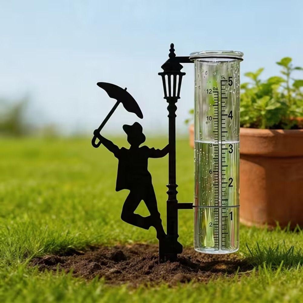 Rustproof Metal Frog Rain Gauge Stake Iron Art Glass Rain Measuring Tube Bird Watching