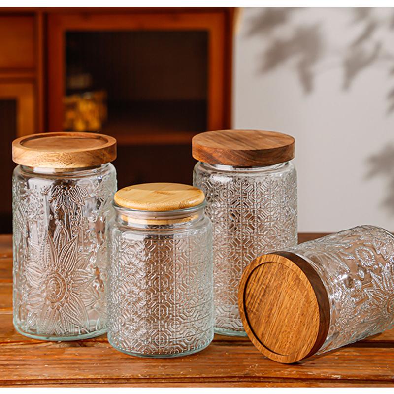 Clear Glass Storage Jar 700ml Candy Jar Household Square Glass Bottle Tea Leaves Grains Dried Fruit Snack Storage Box Home Decor