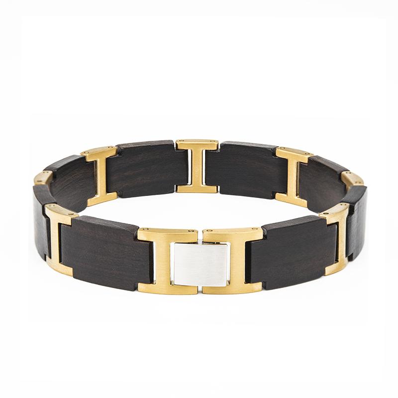 Custom Natural Wood Stainless Steel Link Casual/Sporty Unisex Adjustable Size Gift Fashion Bracelet