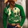 Western Style Long Sleeve Shirt, Cowboy Desert Print, Casual Fashion Men's Shirt