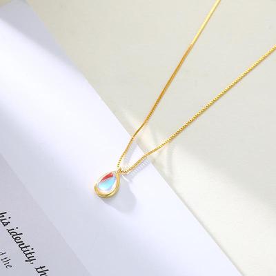 Mondstein Tropfen Farbverlauf Schlüsselbein Halskette - Elegantes Choker für Damen mit Boxkette.