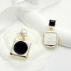 Square and Round Stud Earrings In Black and White Dual Colors Adding Rivet Elements Fashionable and Exquisite High-end Customized Electroplating