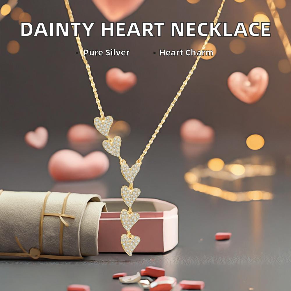 Fine Jewelry Dainty Heart Necklace CZ 925 Sterling Silver Zircon Tassel Heart Charm Necklace for Women