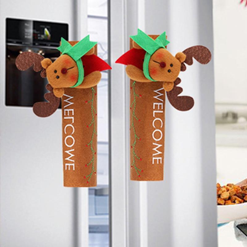 2pcs Christmas Fridge Handle Covers, Santa Claus Microwave Oven Cover, Xmas Kitchen Decor