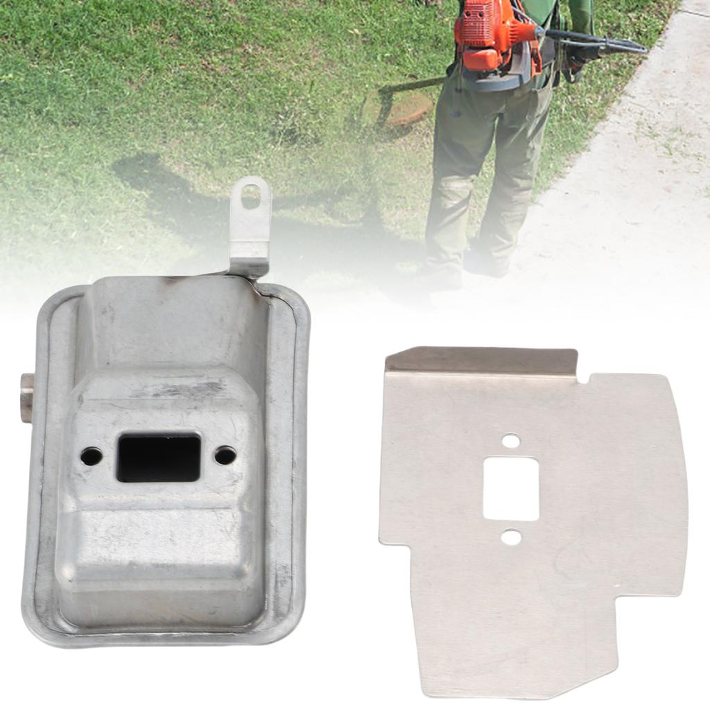 Trimmer Schalldämpfer Stahl Auspuffschalldämpfer mit Schutzblech Deflektor für 143rII für G35L G45 Trimmer