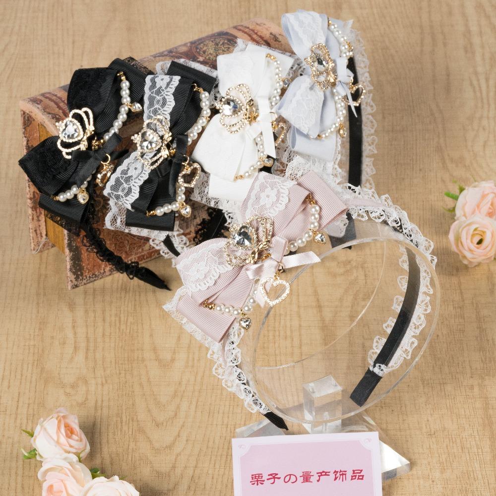 Japanese Side Bow Headband Crown Pearl String Headband Lolita Hairy Clip Korean Accessories