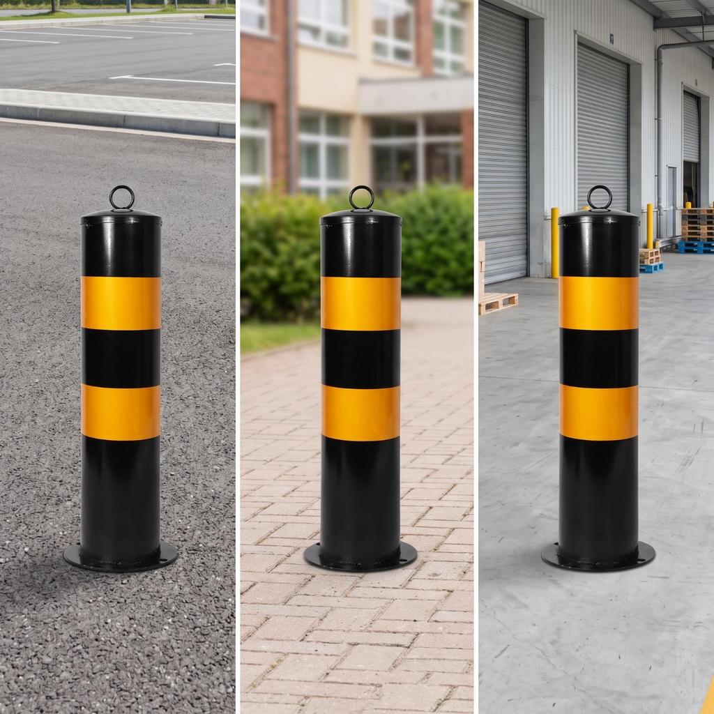 Steel Bollard with Base Plate Permanent Safety Post Hoop Handle Fixed