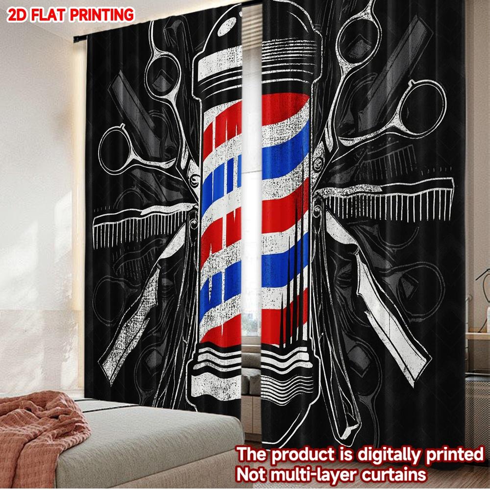 

2D flat printing 2pcs Party Curtains Barber Pole Design Digital Printed Polyester Drapes Festive Curtains for Festive and Winter 100*130 HOOK 1pcs