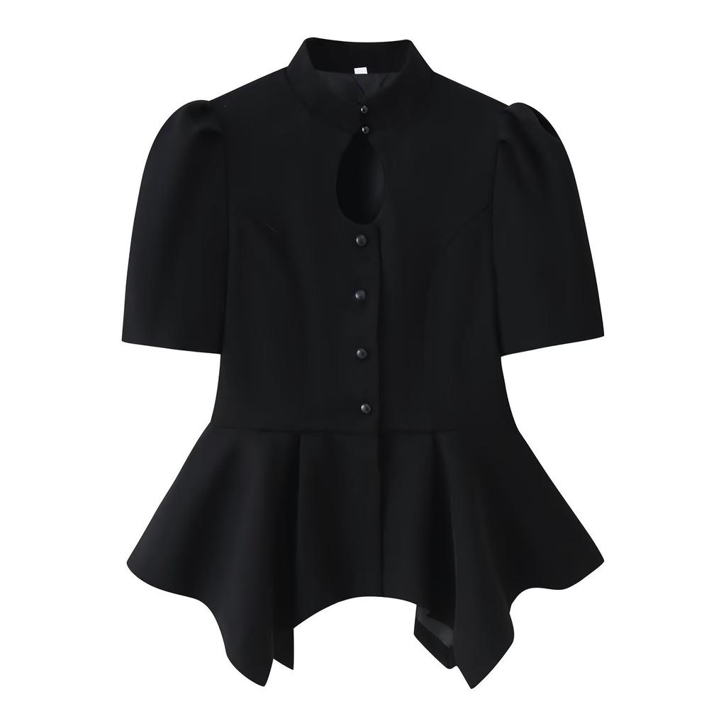 Women Solid Short Sleeve Single Breasted Blazer Top