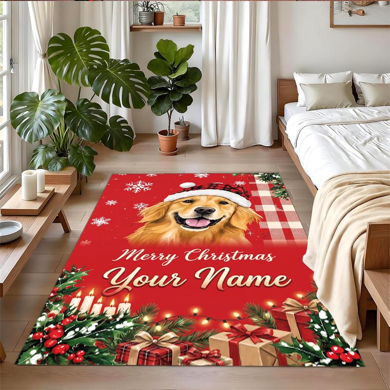 Christmas Custom Name Printed Square Area Rug Soft Non Slip Floor Carpet For Bedroom Holiday Gift