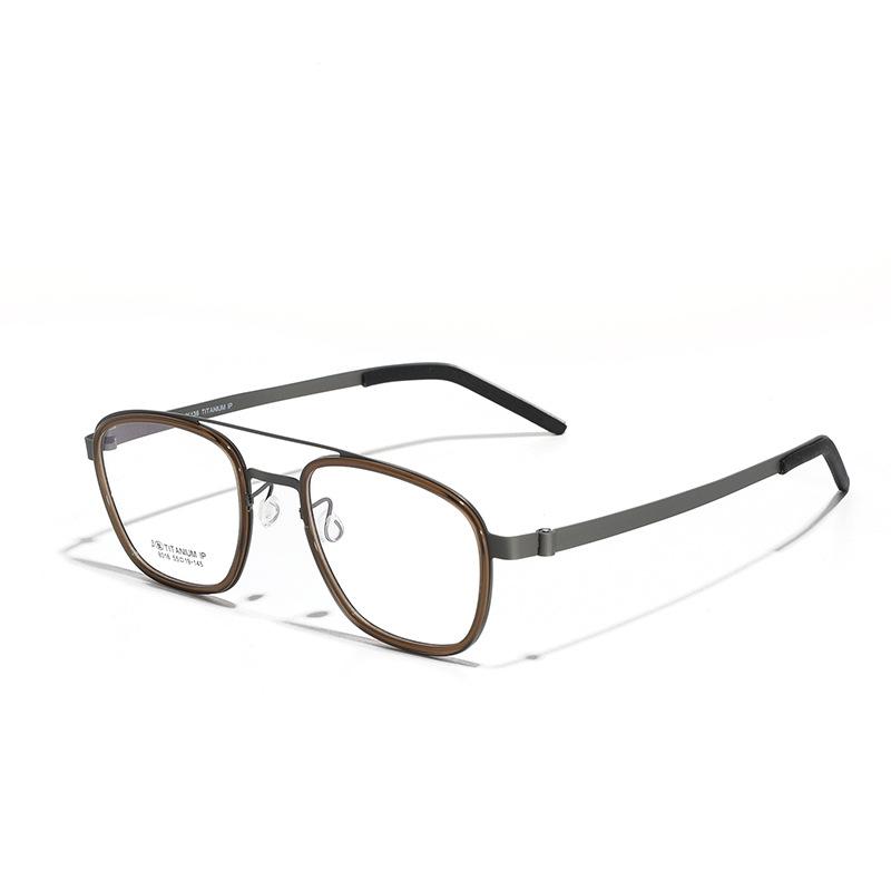 

Ретро пластина японские квадратные очки мужские, металлические титановые очки для близорукости двойной луч простые плоские зеркала женские света кофе