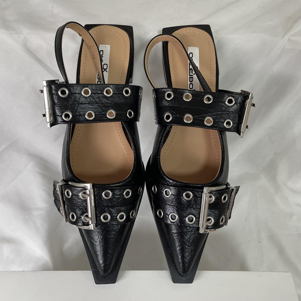 Mode Übergröße Damen Moderne Sandalen Mode Schnallenschuhe 2024 Frühling Slingbacks Schuhe Lässig Spitzschuhe Damen Ballerinas Sandalen