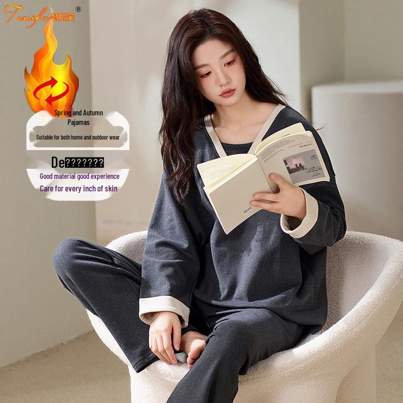 

Velvet Women s Pajamas for Autumn/Winter - Skin-Friendly, Breathable, Versatile Cashmere Sweater, Suitable for Indoor and Outdoor Wear. 3XL (160-180 lbs)