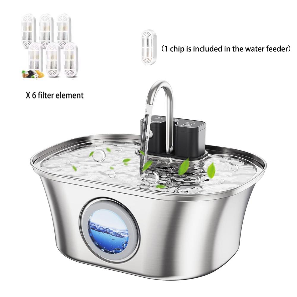 3.2L/108oz Wireless Charging Sensor Cat Water Feeder Stainless Steel Cat Dog Water Fountain Silent Water Level Window No Plug