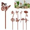 Vintage Style Outdoor Decorations Rusty Silhouette Garden Stake, Rustic Flower Pot Insert for Patio, Decorative Yard Ornaments Bird Bee Butterfly And