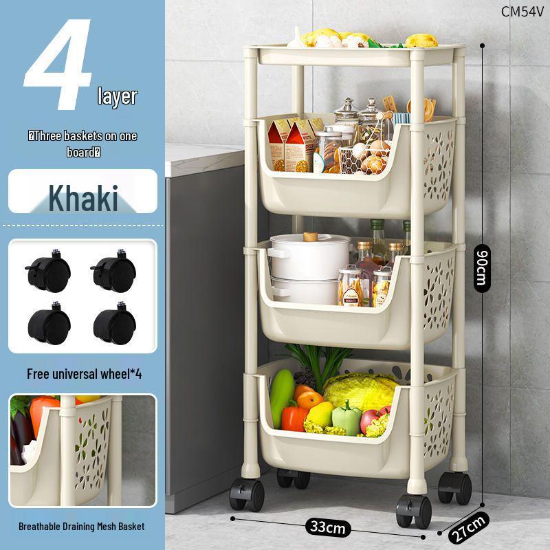 Multi-layer Kitchen Storage Rack: Multi-functional Vegetable, Fruit, and Snack Basket Trolley.