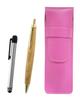 Pink Grained Leather Pen Case with a Silver Pen and a Retro Maple Wood Shaft Ballpoint Pen Set Metal-touch (SASP-ALST-HS47S)