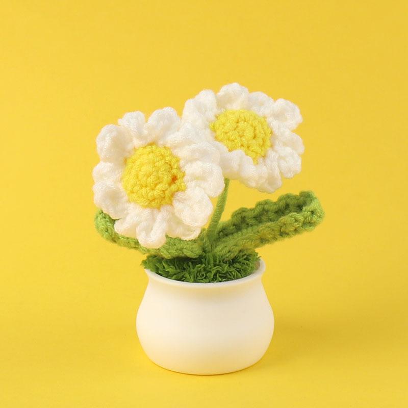 Hand-Knitted Wool Fake Flowers Set: Sunflower, Carnation, Tulip - Desktop Decor, Teacher/Student Gift, Everlasting Bouquet