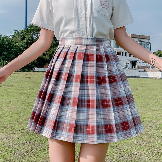 Sommer Frauen Röcke 2020 Hohe Taille Koreanischen Stil Falten Röcke für Mädchen Nette Süße Damen Plaid Mini Rock Frauen
